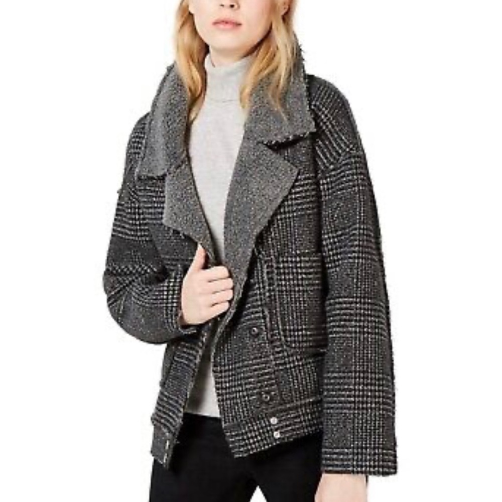 Sage the Label Womens Jacket Coat Gray Plaid Sherpa Fleece Lined Size M Medium